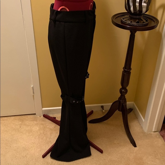 SHEIN Black Flare Trousers with Belt and buckles at the knee area NWOT - Picture 6 of 10